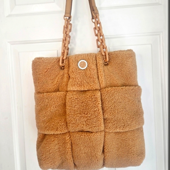 INC Tan Shearling Tote Bag INC 15LX15W NEW. - Picture 1 of 8